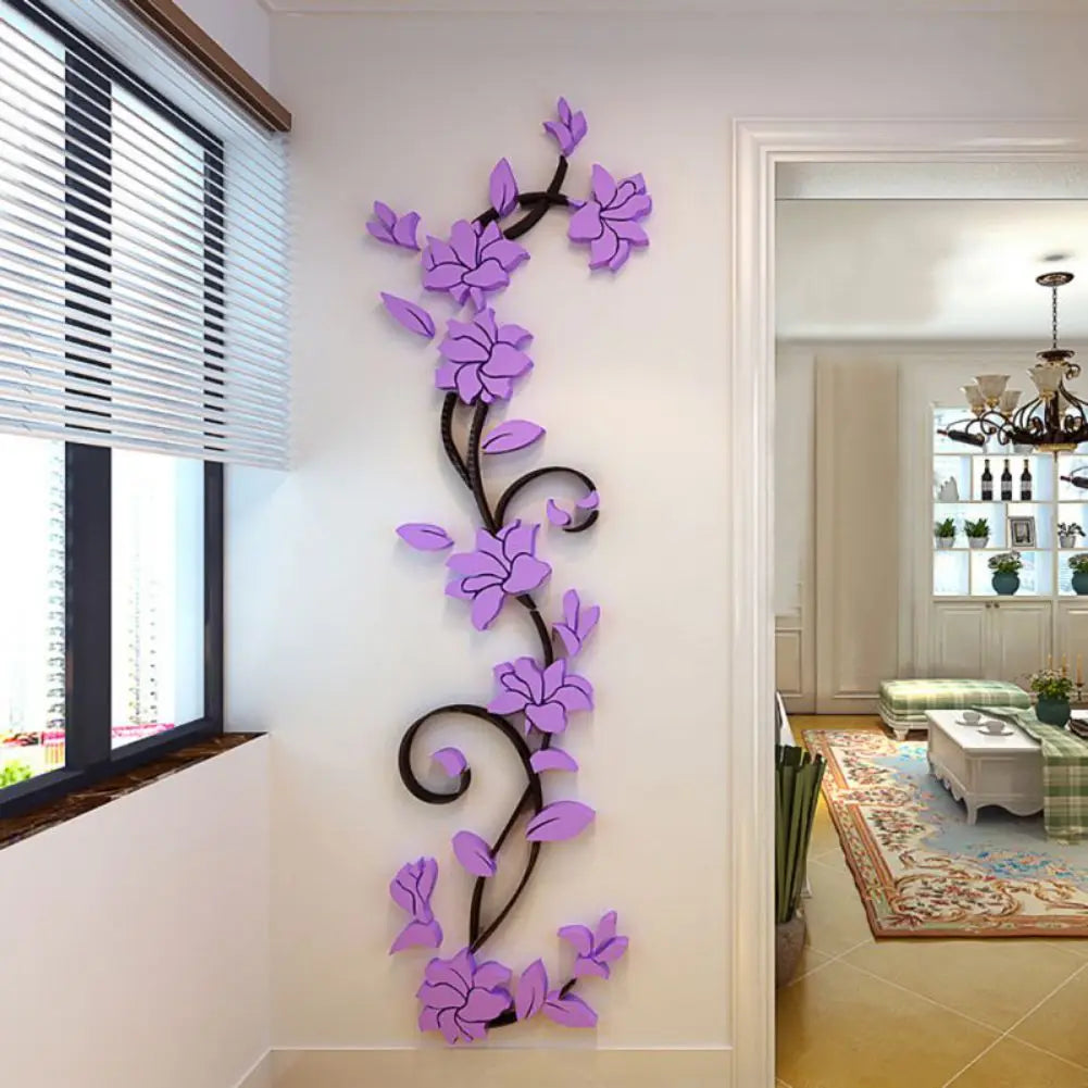 3D Wall Sticker Floral Tree Vase Mural For Bedroom Decor