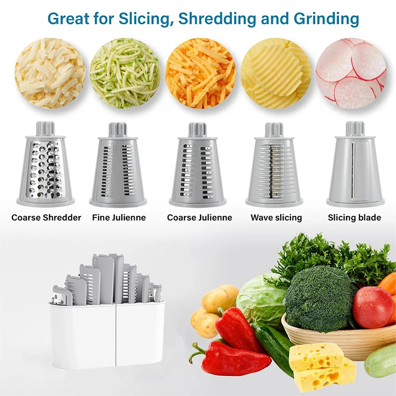LMETJMA 5-In-1 Rotary Cheese Grater Shredder With Julienne Slicer