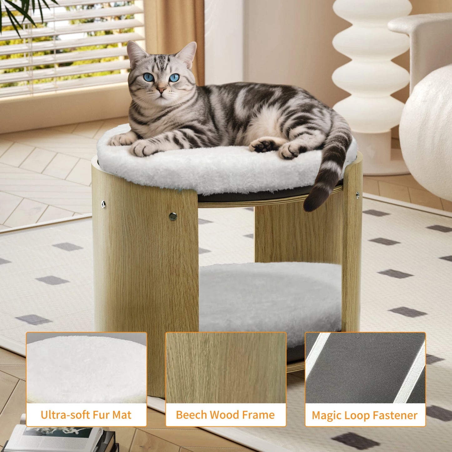 BINGOPAWCN Elevated Cat Tree Bed For Indoor Cats Two Tier