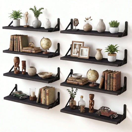 8pcs Floating Rustic Wood Shelves for Bedroom Living Kitchen Bath