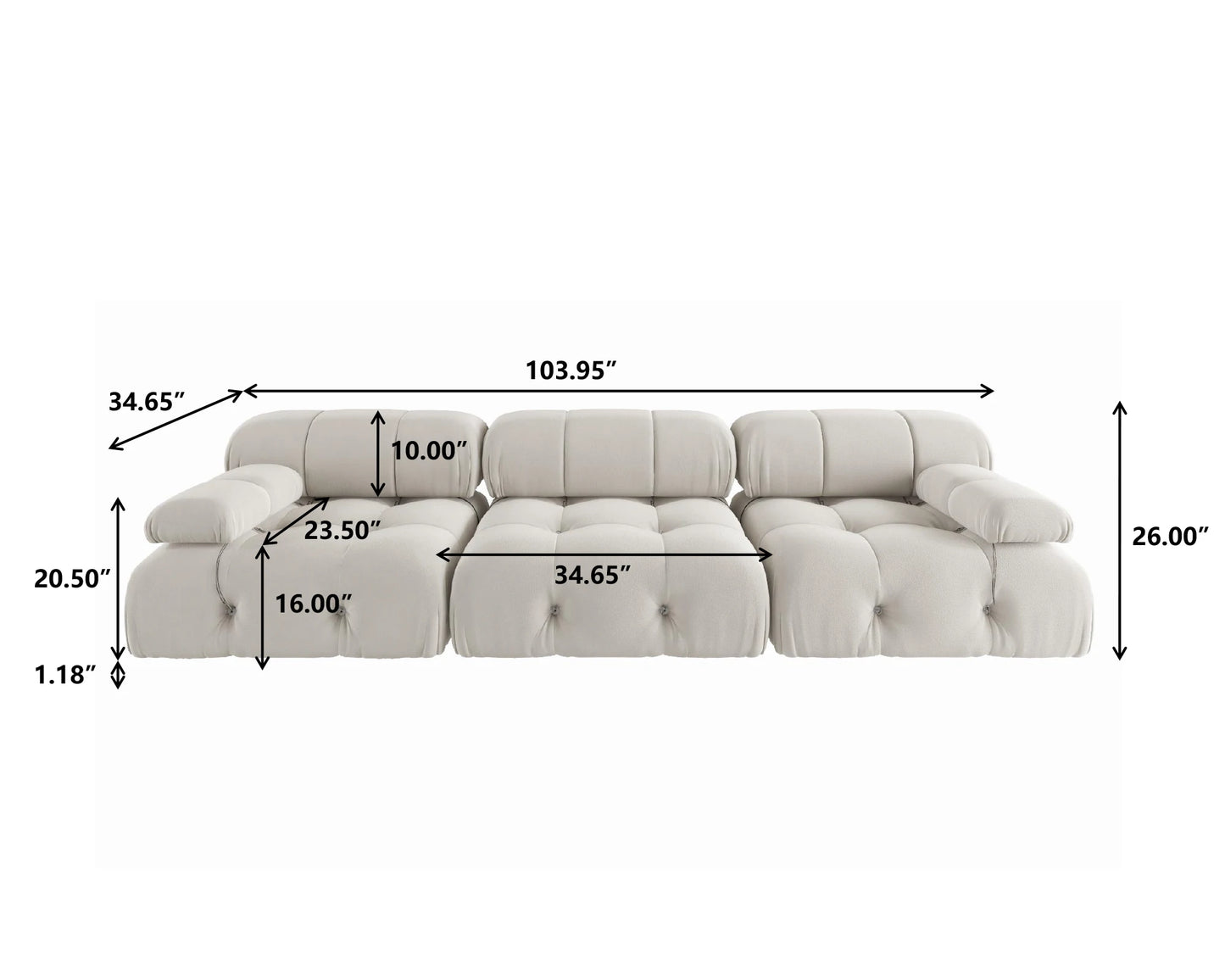 Sdorens Minimalist Velvet Modular Sectional Sofa Set 3 Seats