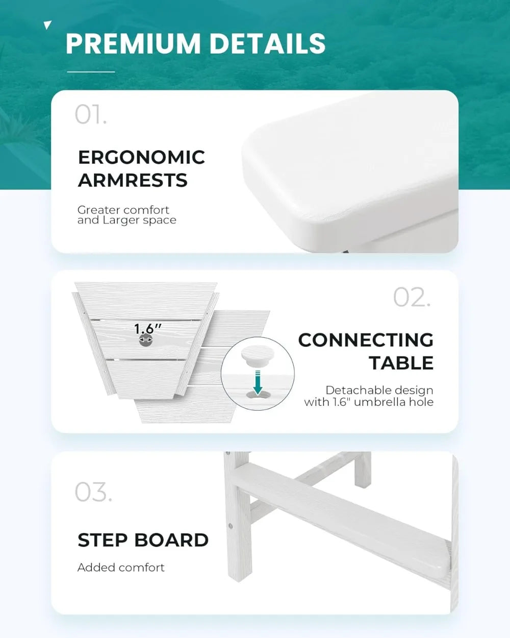 MKDK Tall Adirondack Chairs Set of 2 With Connecting Table