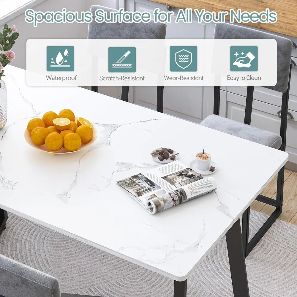 MKDK Faux Marble Dining Set For Four With Velvet Chairs