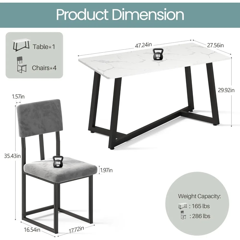 MKDK Faux Marble Dining Set For Four With Velvet Chairs