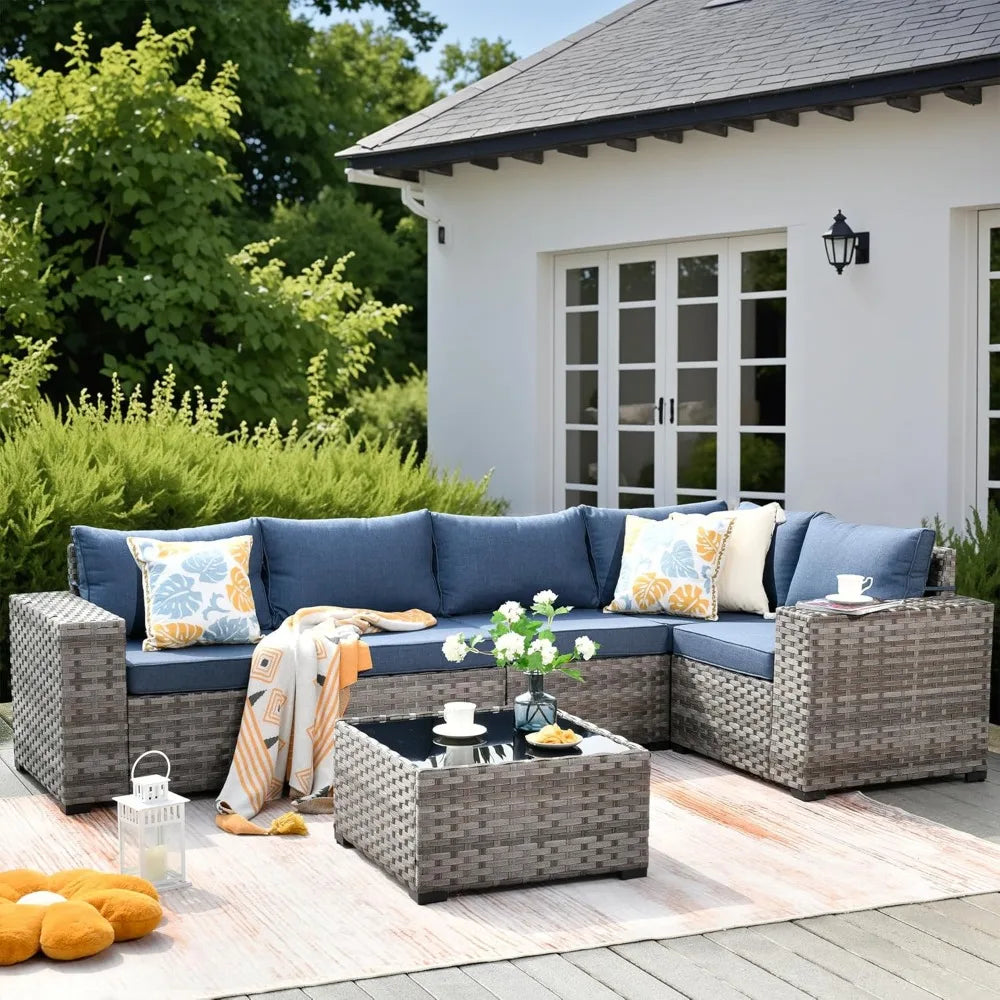 Angduo Outdoor Wicker Sectional Furniture Set All Weather