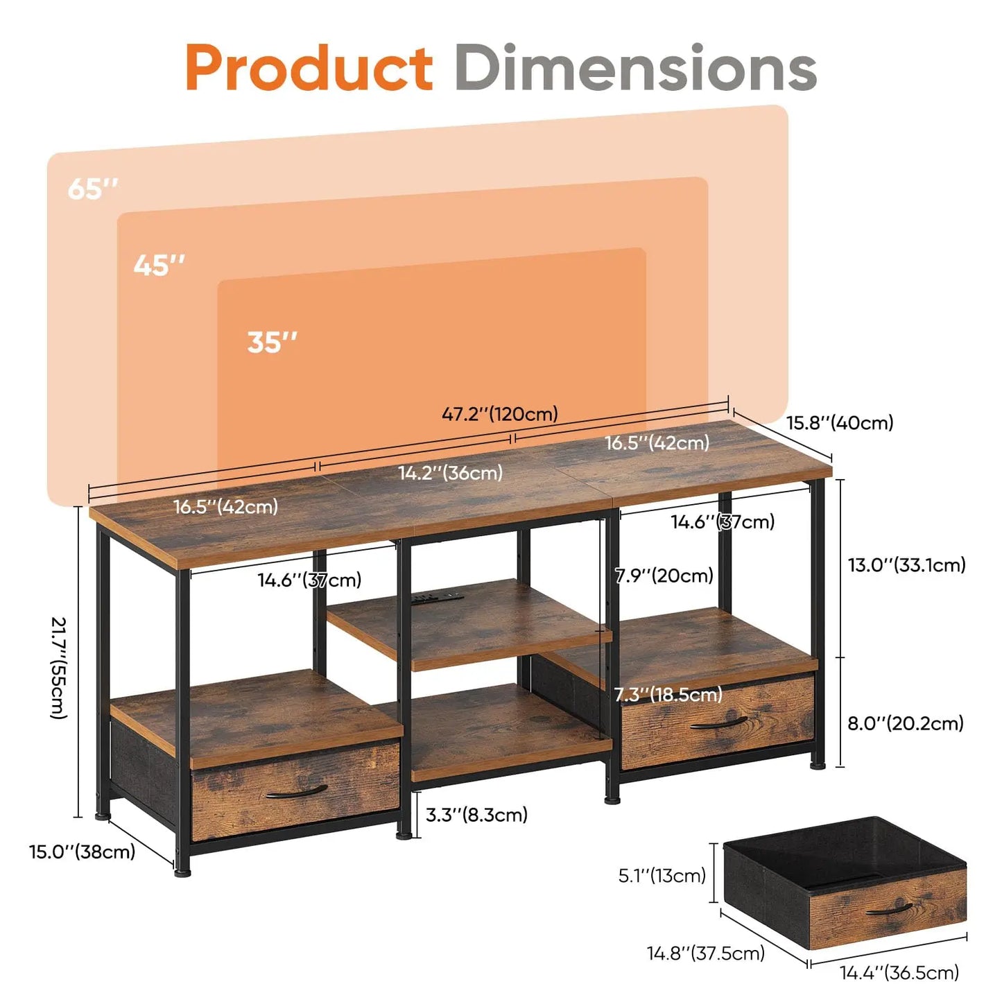 JHK Wood TV Stand Modern Entertainment Center With Adjustable Shelves