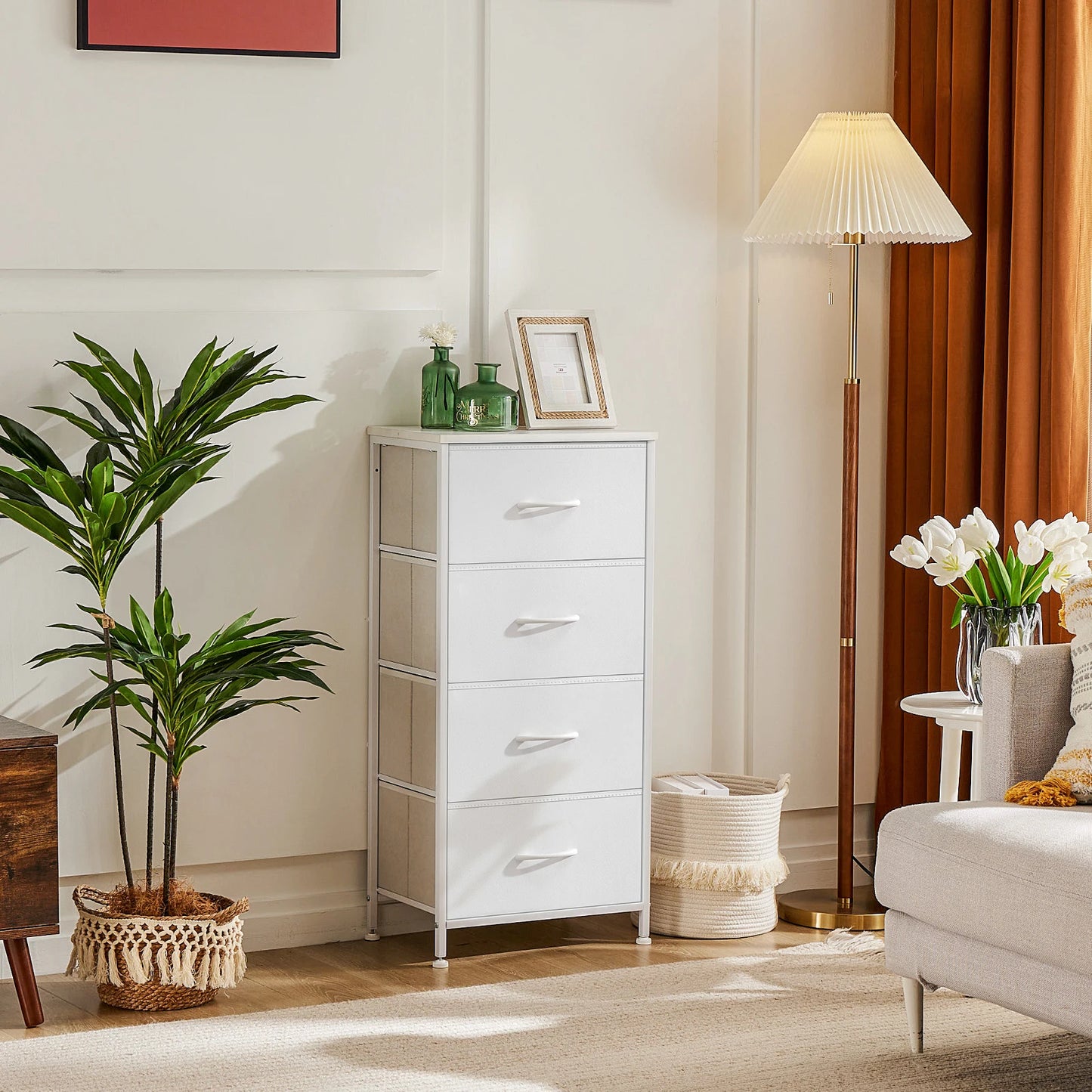 JHK Dresser With 4 Fabric Drawers And Steel Frame Storage