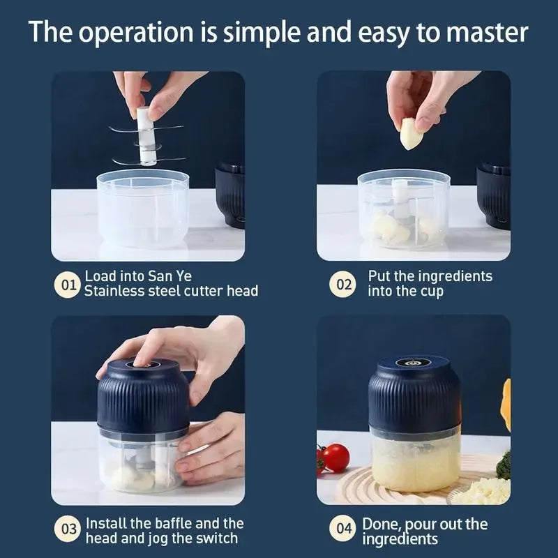 Cordless Electric Garlic Chopper With Four Sharp Blades 300ML Capacity