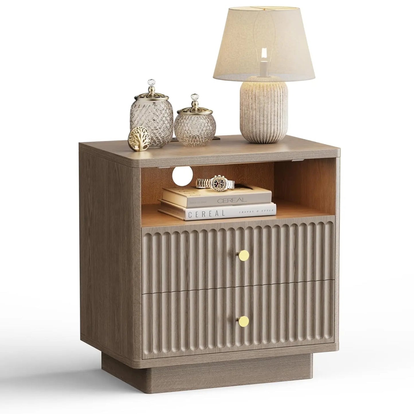XIAOLANG Nightstand Set With Charging Station And Two Drawers