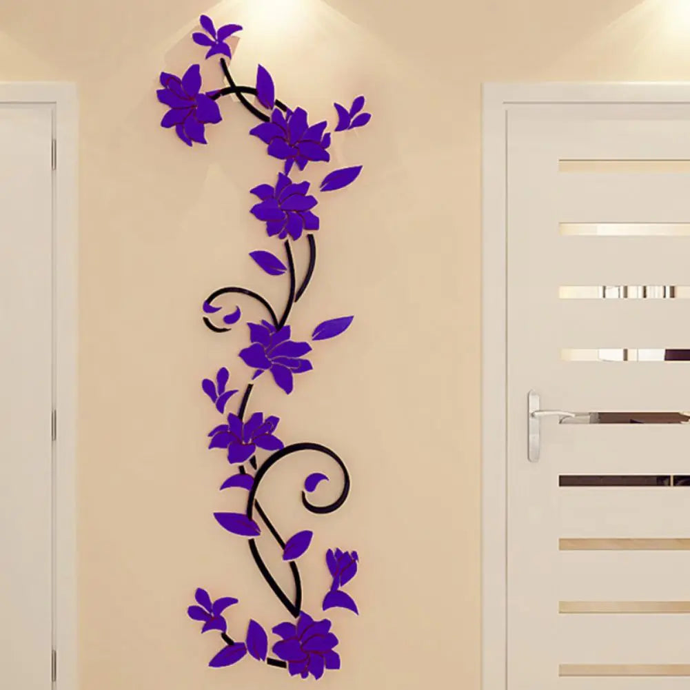 3D Wall Sticker Floral Tree Vase Mural For Bedroom Decor