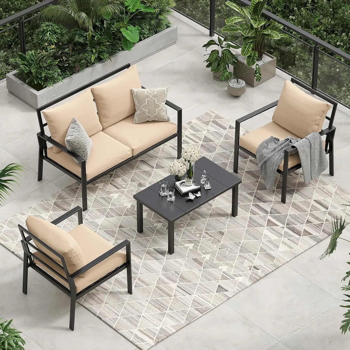 Angduo 4 Piece Patio Furniture Set With Coffee Table