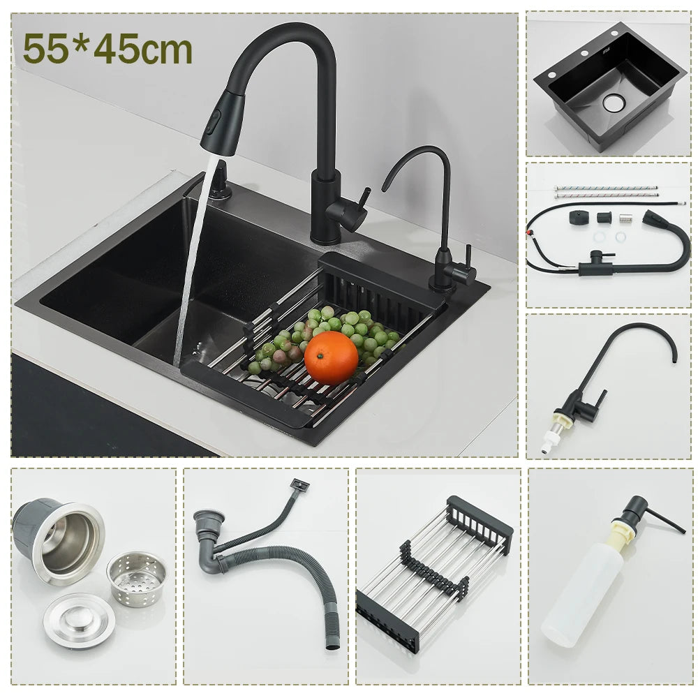 Stainless Steel Kitchen Sink With Integrated Faucet And Soap Dispenser