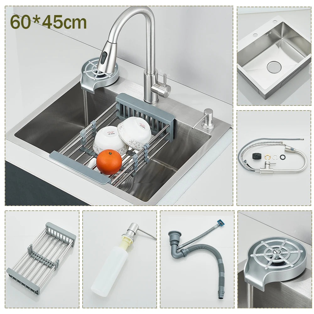 Stainless Steel Kitchen Sink With Integrated Faucet And Soap Dispenser