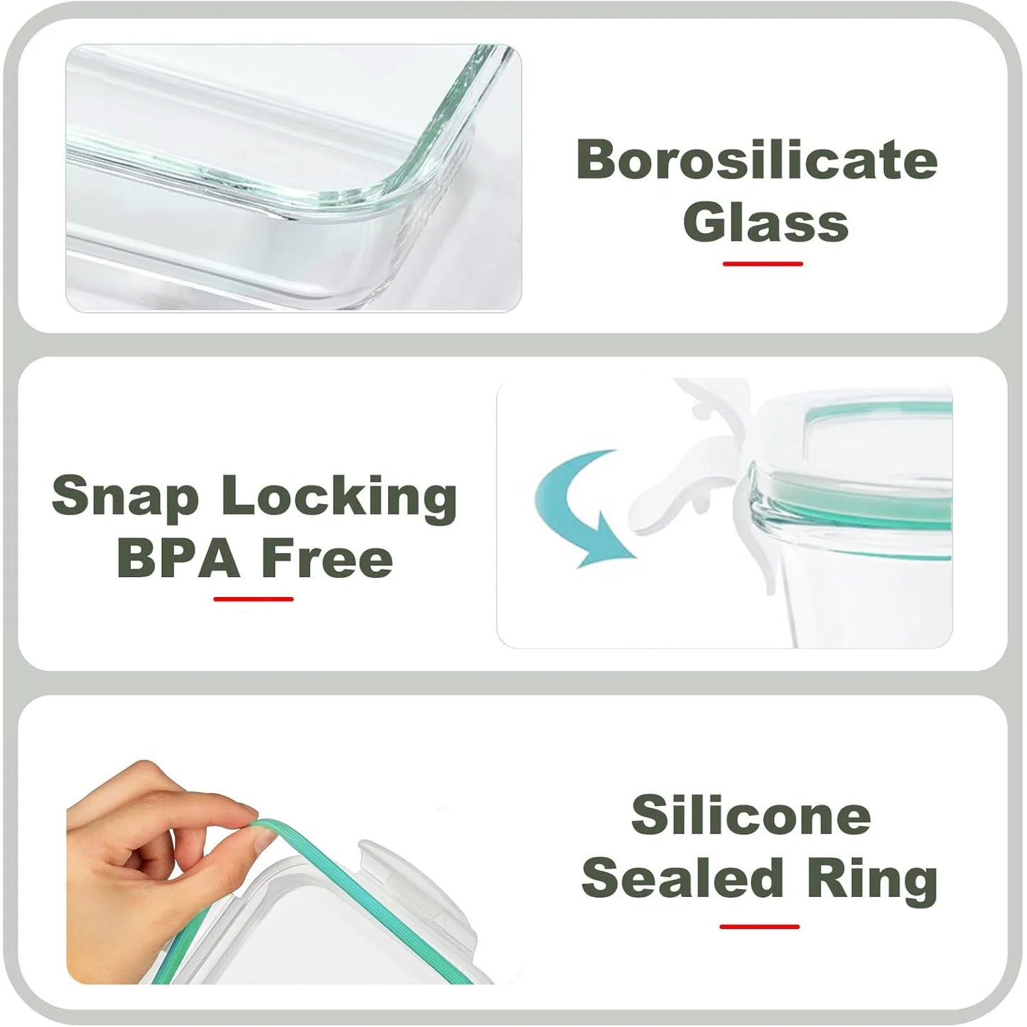 Eight Pack Airtight Borosilicate Glass Food Storage Containers
