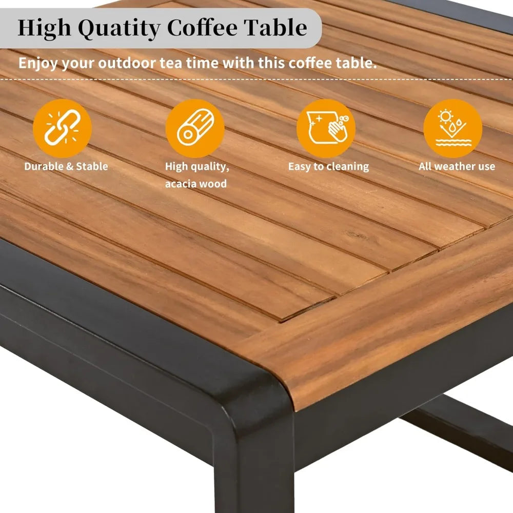 Ticify Modern L Shaped Acacia Wood Sofa Set Coffee Table