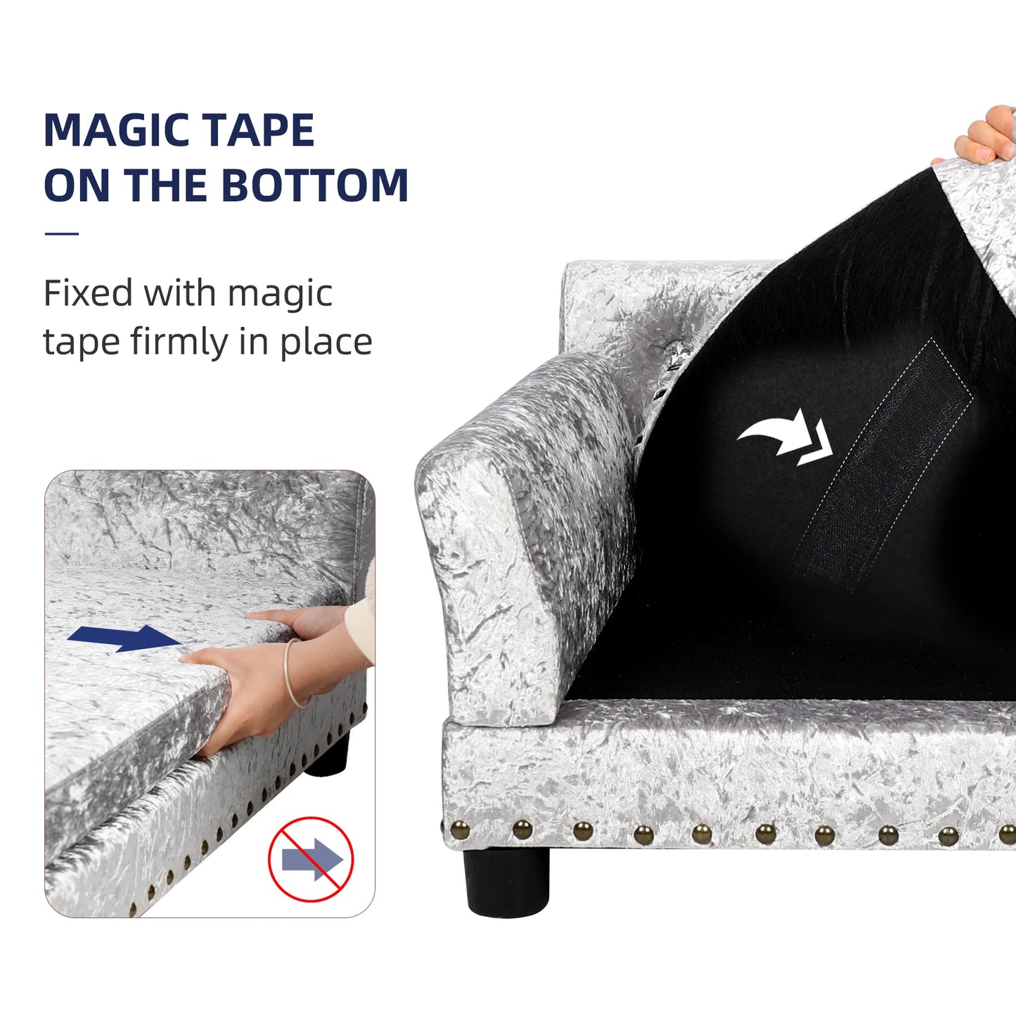 BORWARTCN Luxury Velvet Tufted Dog Sofa Bed Wooden Frame