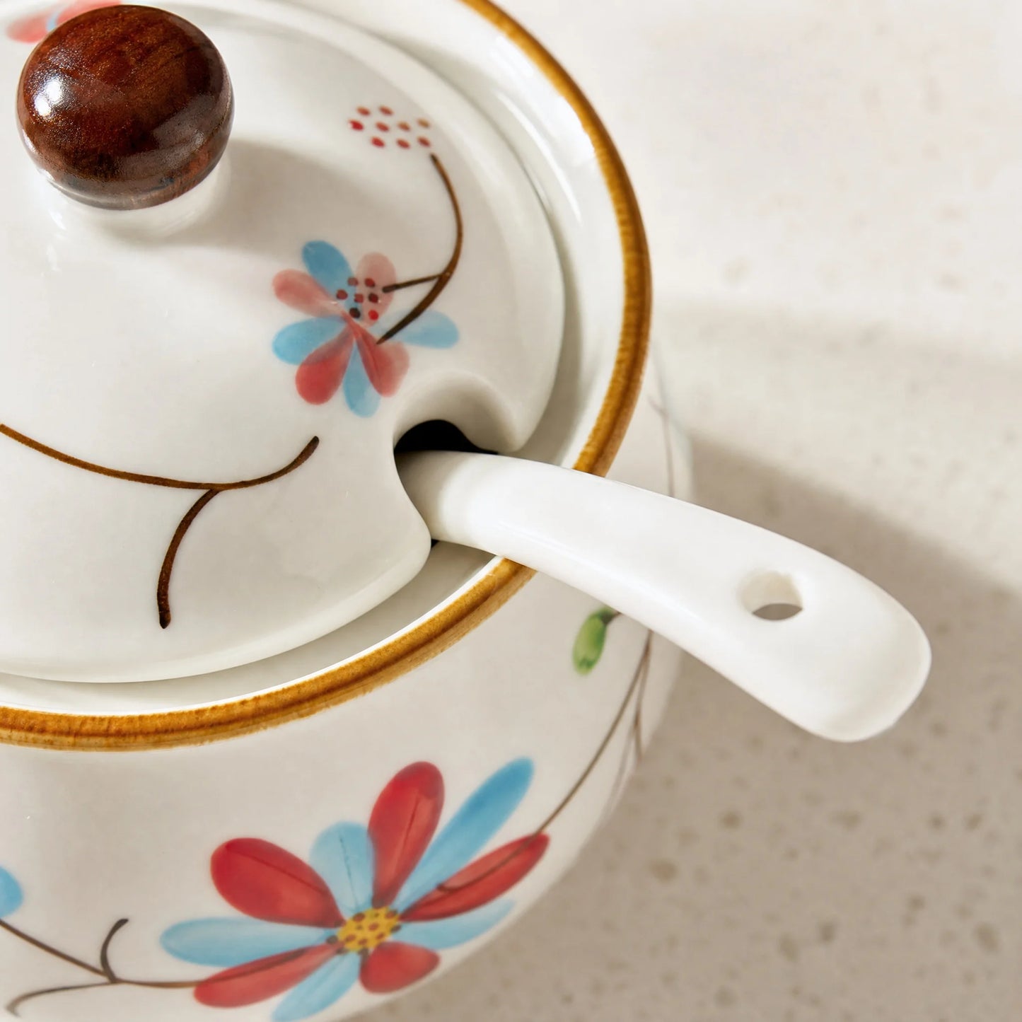 Hand Painted Japanese Vintage Ceramic Spice Jar Set With Tray And Spoons