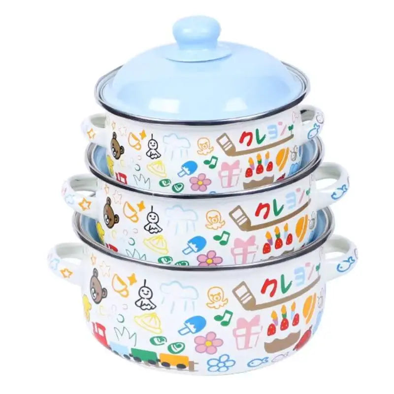 Vintage Enamel Stock Pot Set With Lids For Induction And Gas Stove