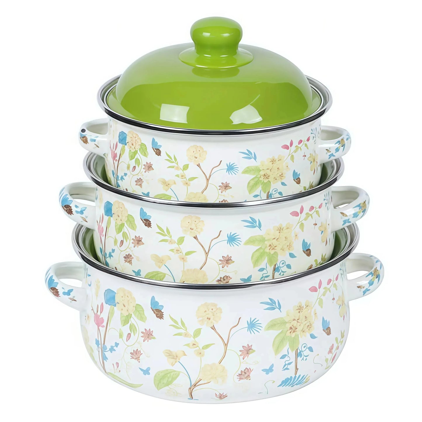 Vintage Enamel Stock Pot Set With Lids For Induction And Gas Stove