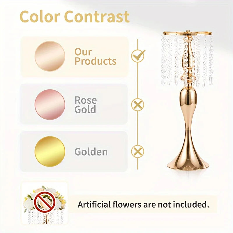 Function Crystal Flower Stand Centerpiece Metal Vase