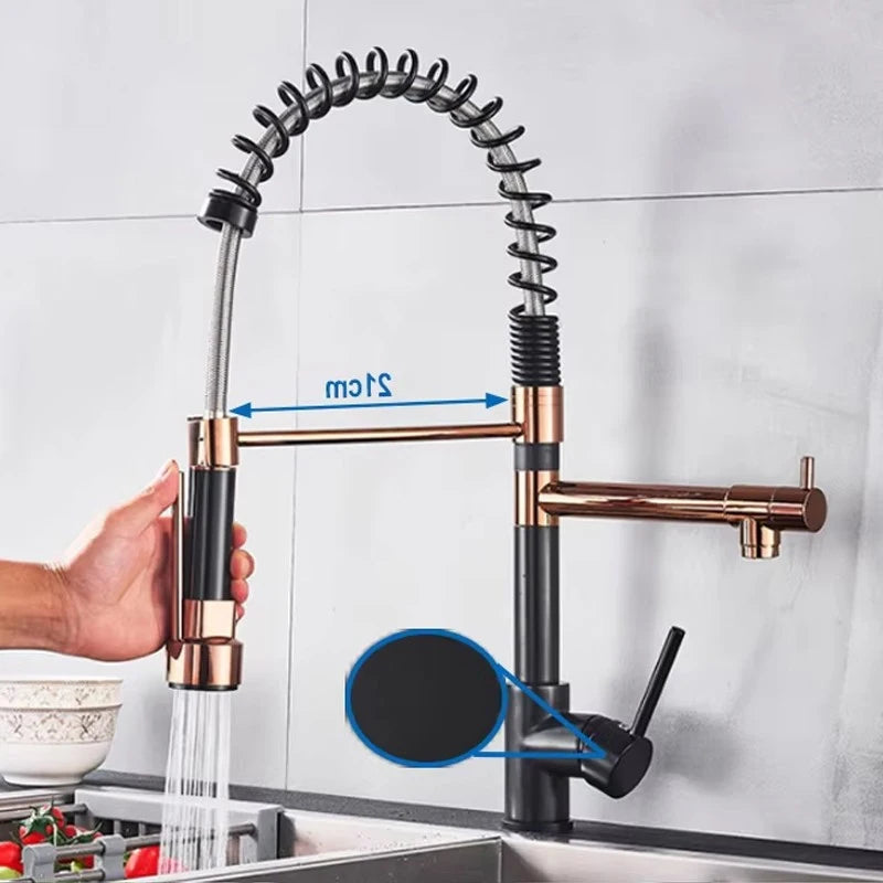 SHBSHAIMY Gold Pull Down Kitchen Faucet With Dual Swivel Spout Hot Cold Water