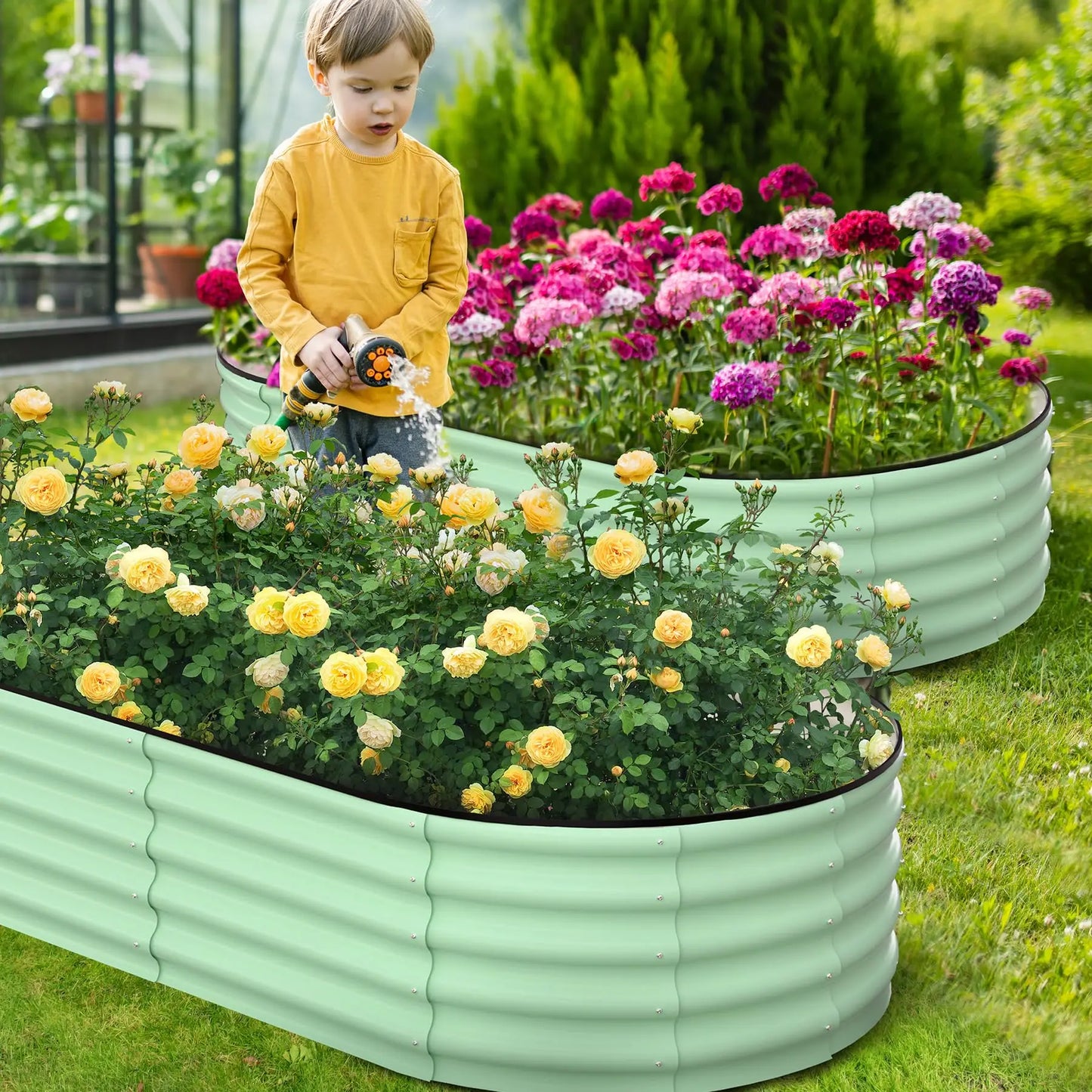 HiMISS Galvanized Steel Raised Garden Bed Two Pack Open Base