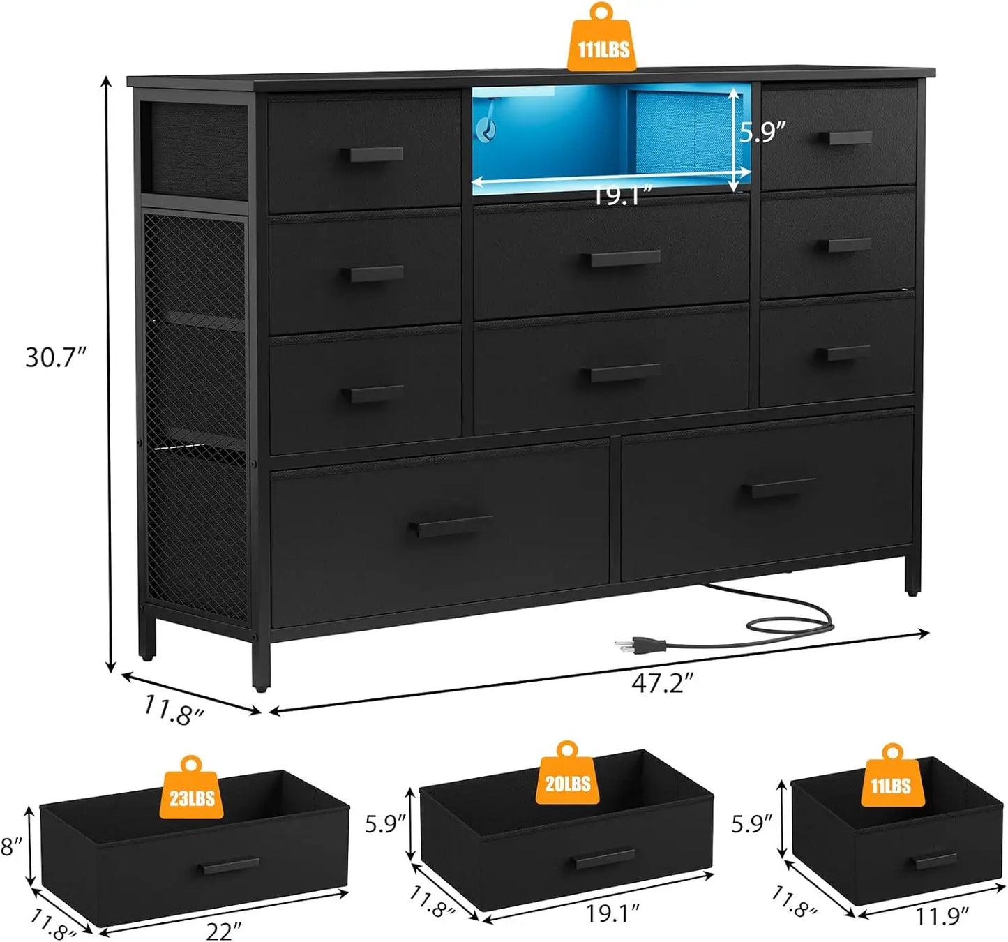Dresser With Built In Charging Station TV Stand LED Light