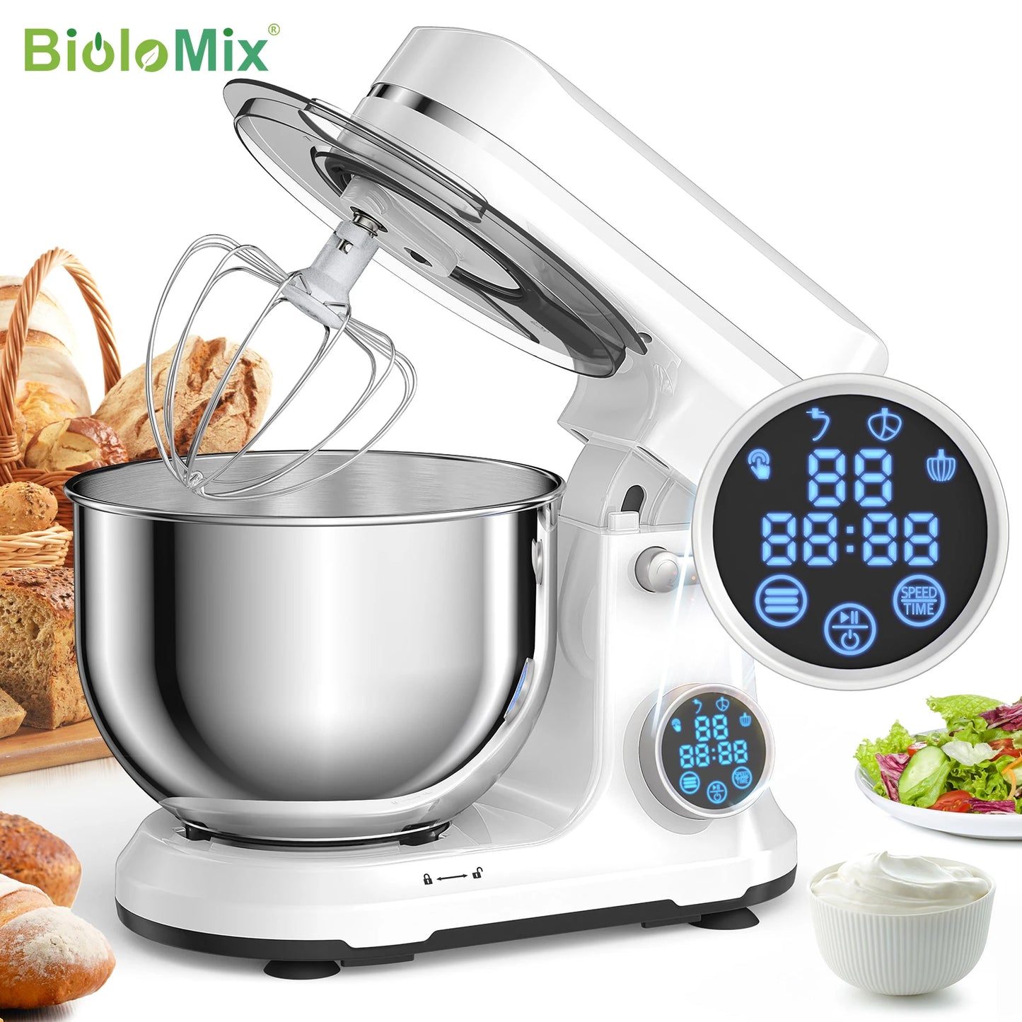 Biolomix Kitchen Stand Mixer 1200W with 11 Speeds and OLED