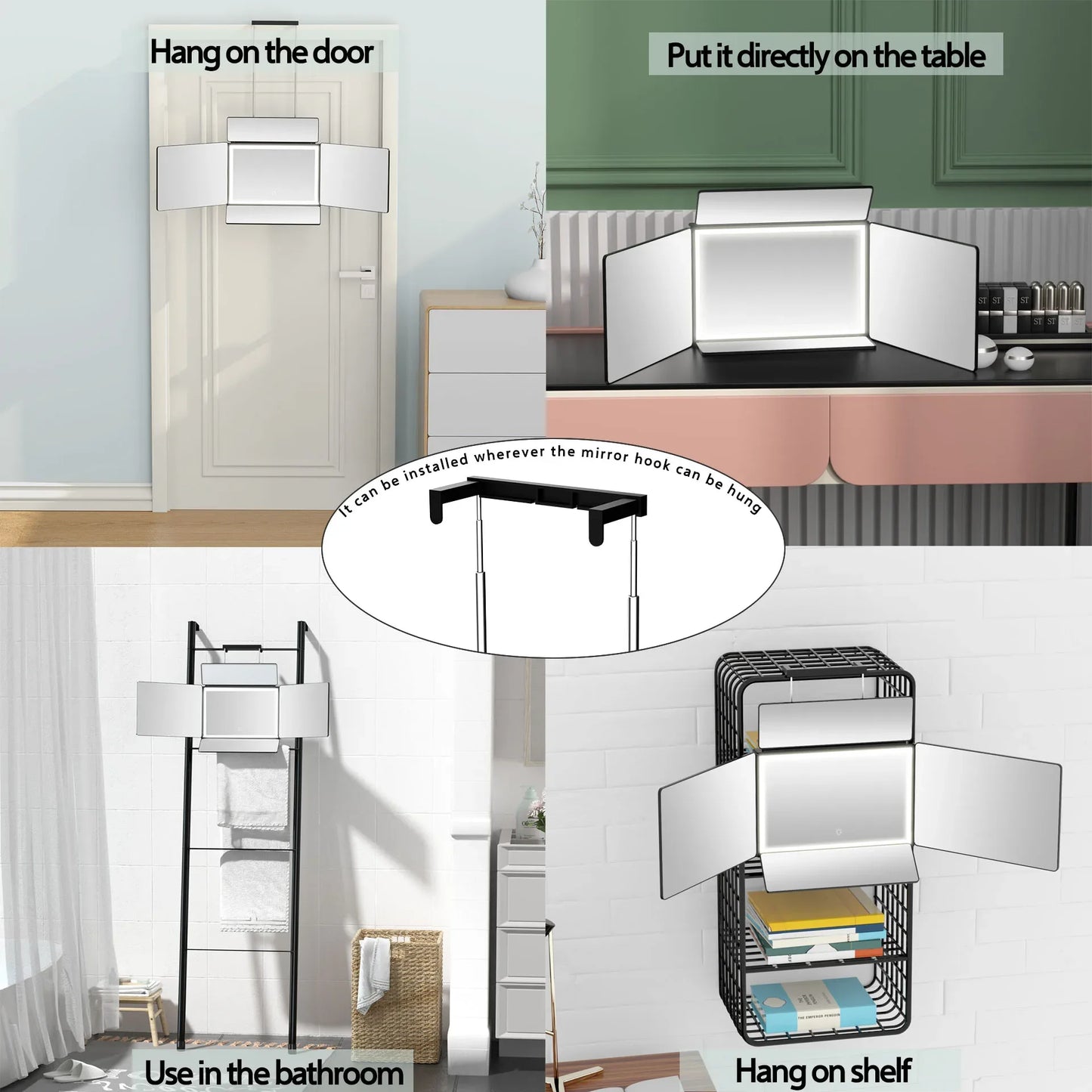 5 Way Makeup Mirror With Light For Self Hair Cutting
