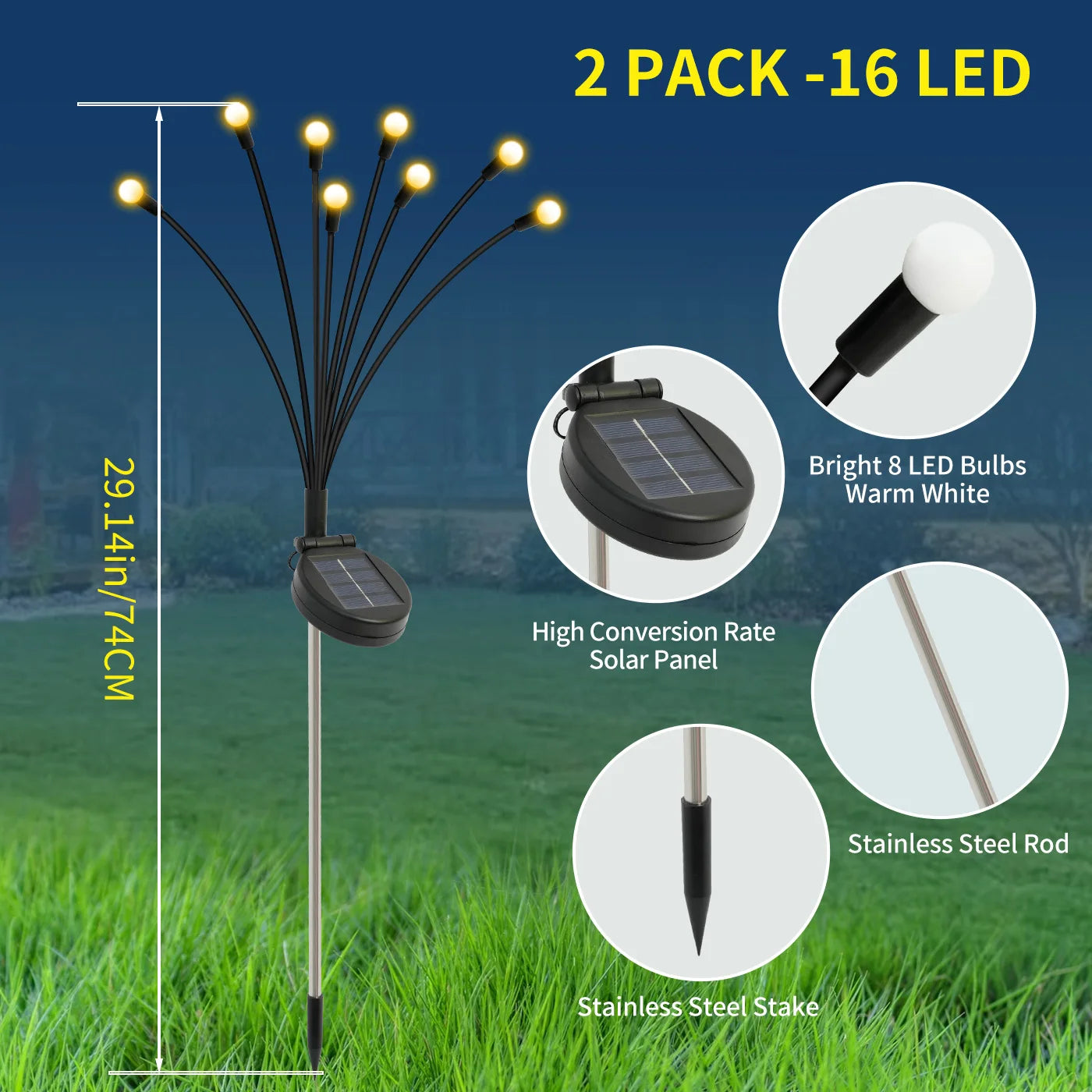 8 Head Solar Firefly Lights LED Outdoor Waterproof Garden Pathway