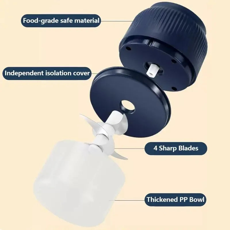 Cordless Electric Garlic Chopper With Four Sharp Blades 300ML Capacity