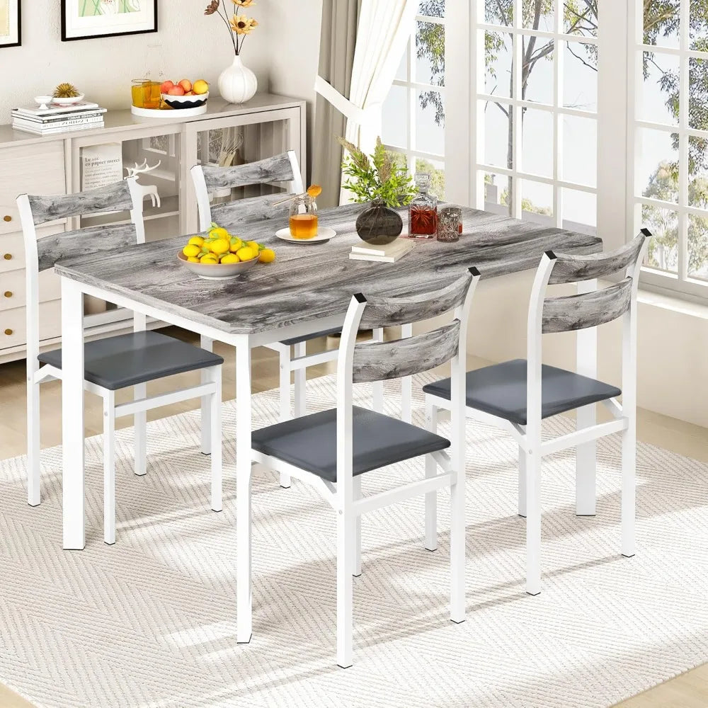 MKDK Dining Table Set Modern Farmhouse With Upholstered PU Chairs