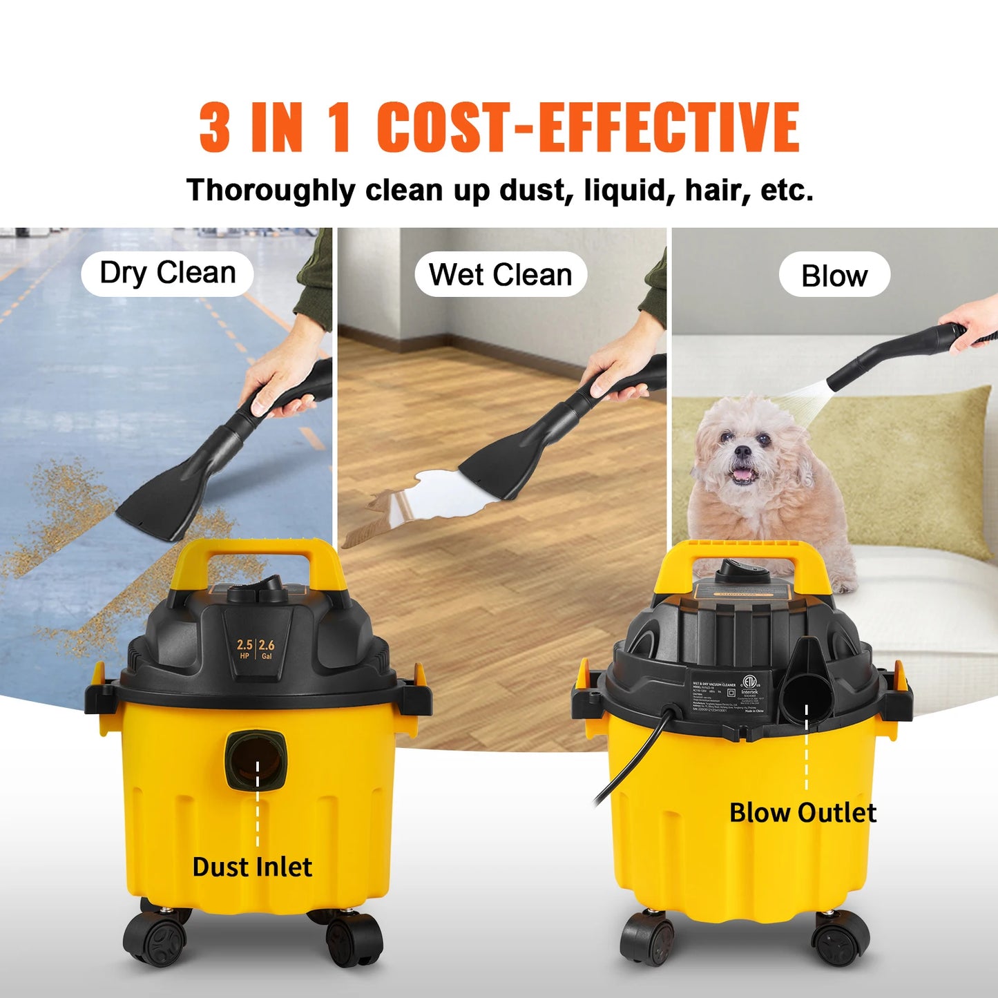 SucceBuy Wet Dry Vacuum 3 In 1 Portable Shop Vacuum With Blowing Function And Attachments