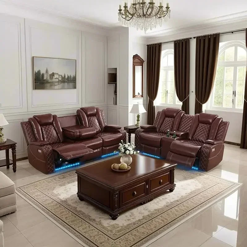 YUJINGXI RPD4 UltraPremiumLeatherUpholstery U Shaped Power Recliner Sofa Set LivingRoom