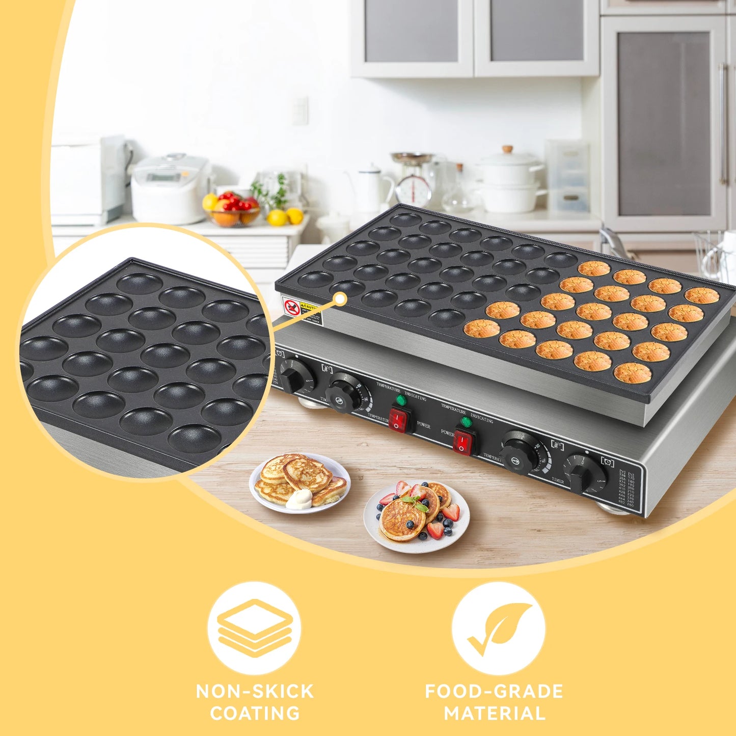 Mini Pancake Maker Machine 110V 1800W Commercial Electric Nonstick Waffle Maker