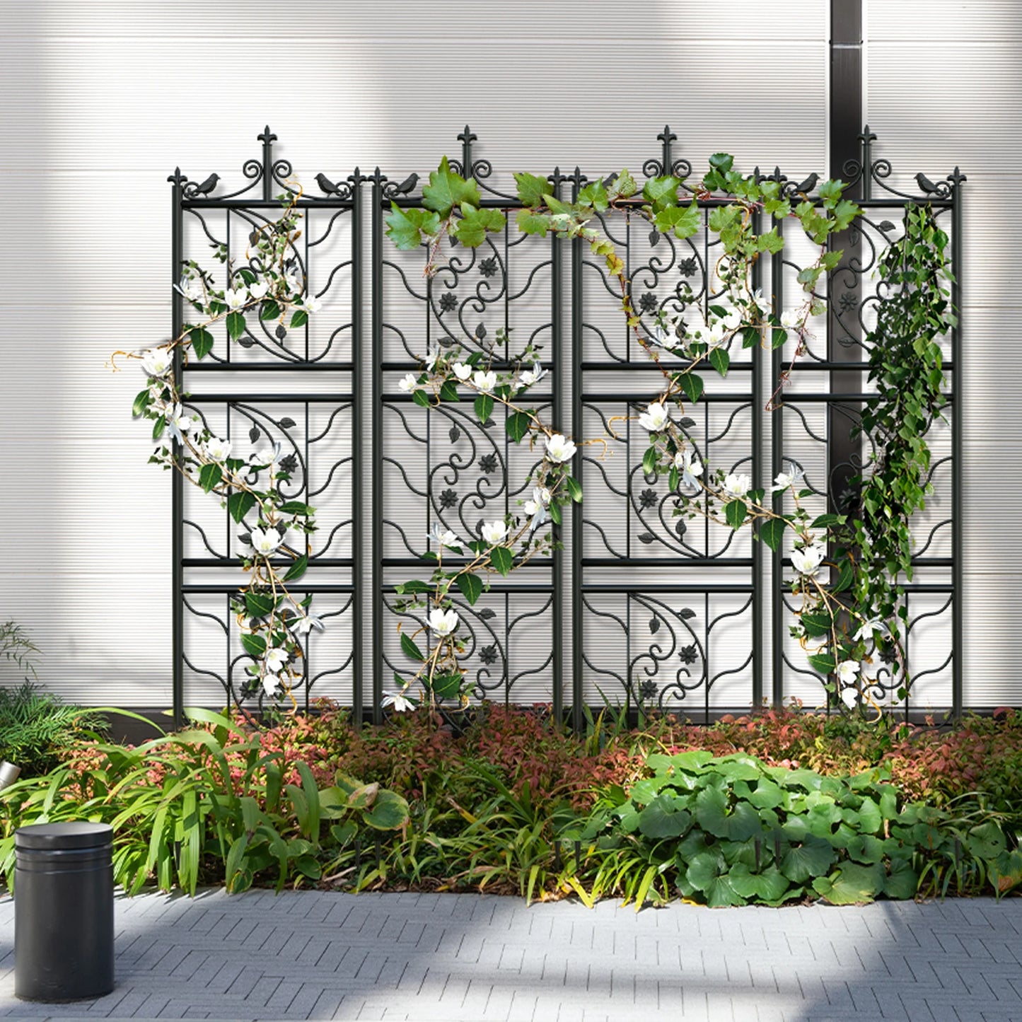 Hign Concerned Metal Garden Trellis 2 Pack Bird Leaf Grid