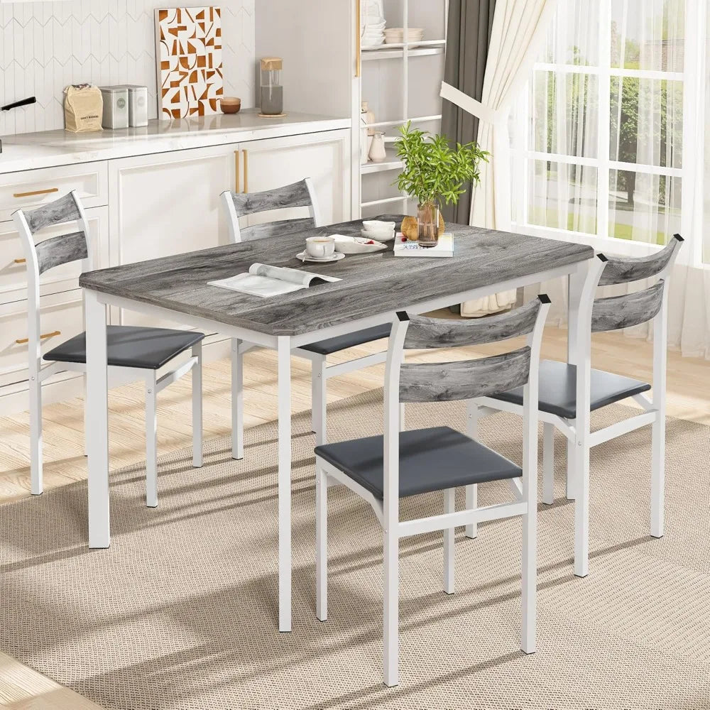 MKDK Dining Table Set Modern Farmhouse With Upholstered PU Chairs
