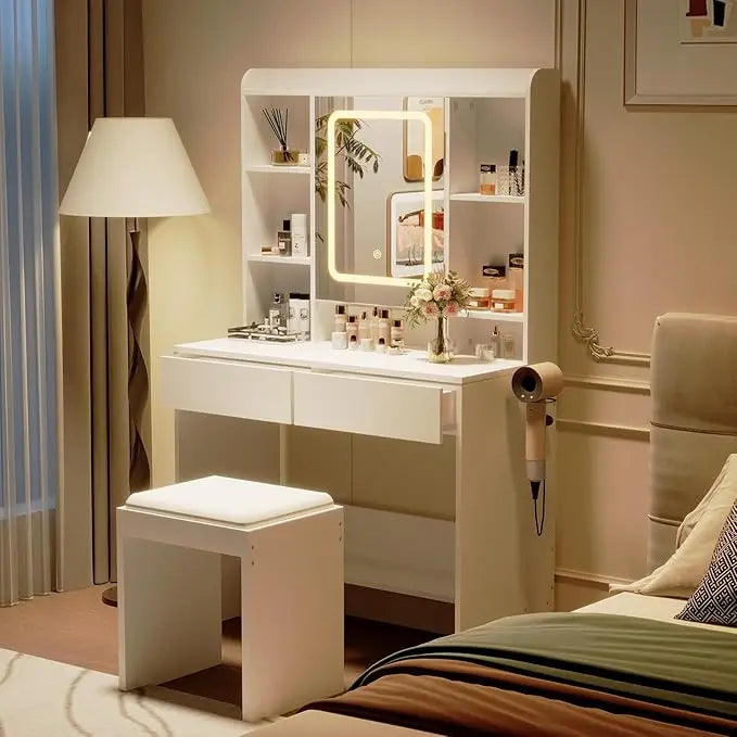 HiMISS Vanity Desk With Mirror And Adjustable Lights