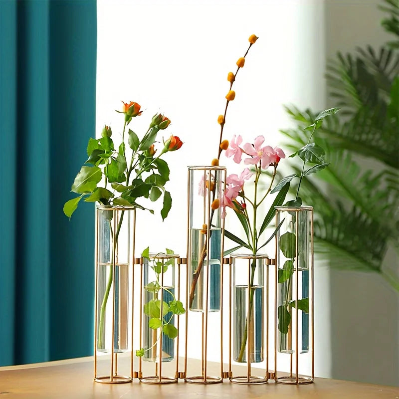 Function Test Tube Vase With 5 Tubes And Metal Stand