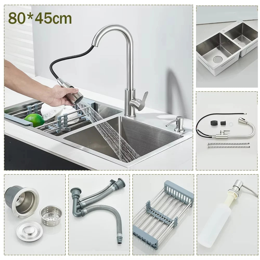 Stainless Steel Kitchen Sink With Integrated Faucet And Soap Dispenser