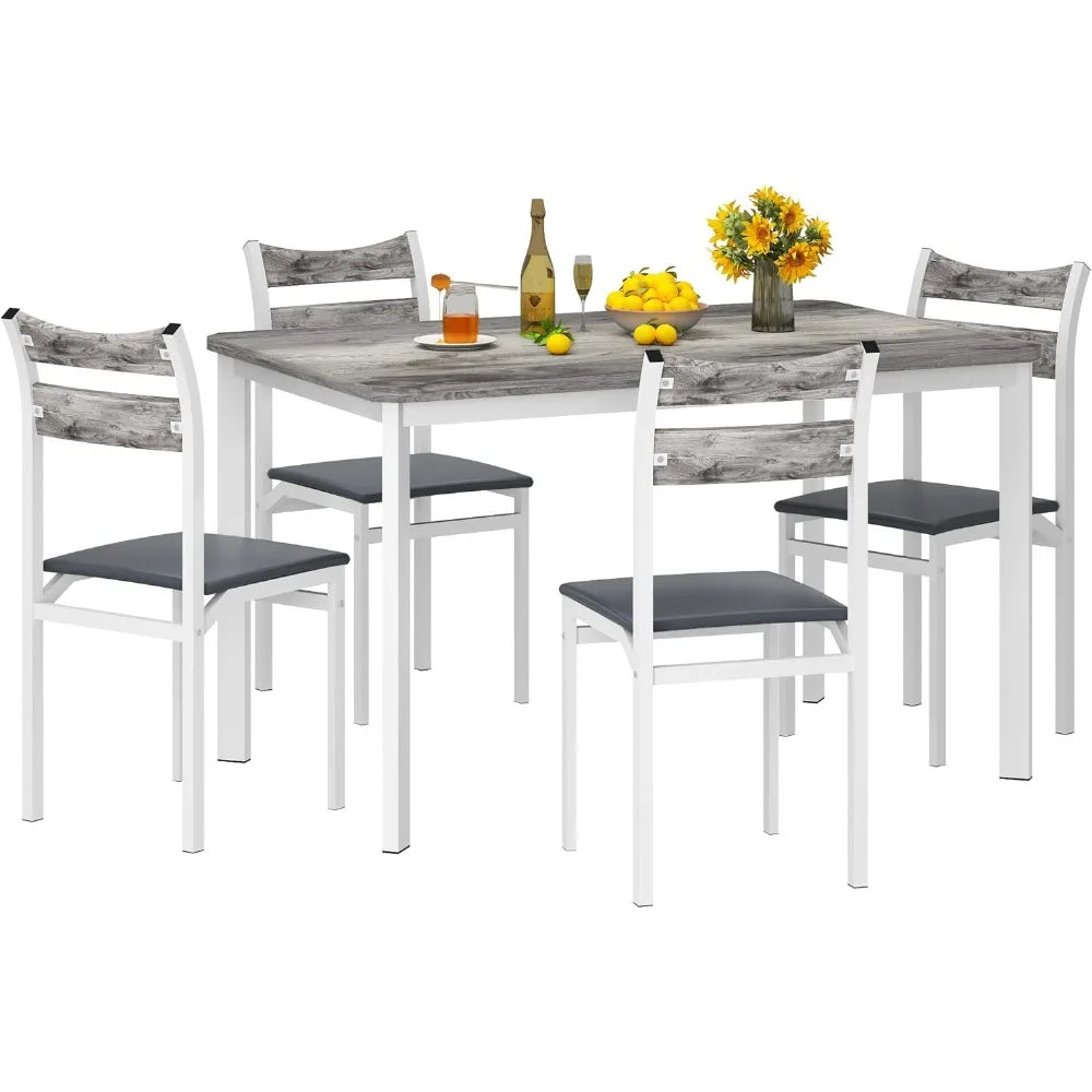MKDK Dining Table Set Modern Farmhouse With Upholstered PU Chairs