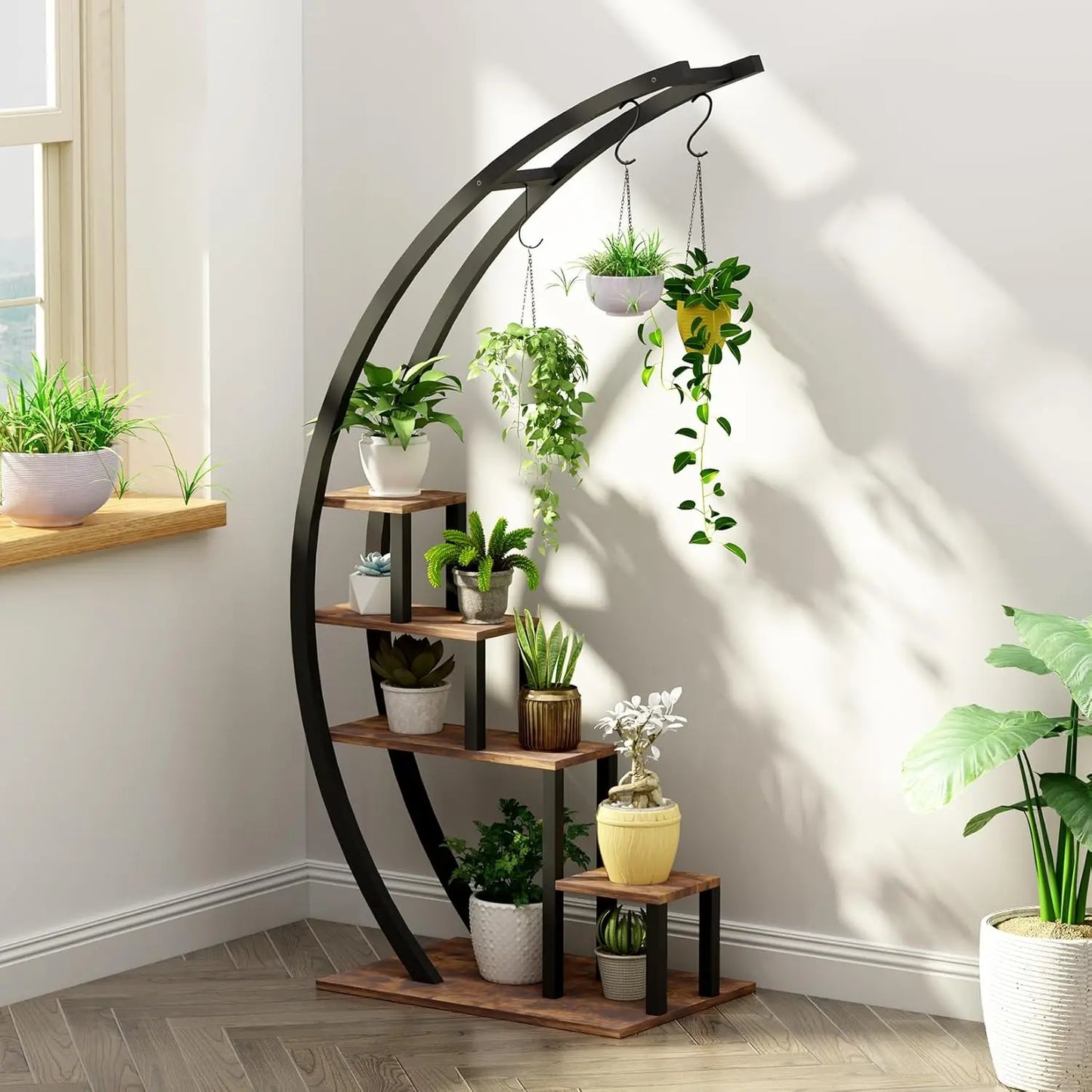 TWISTER.CKH 5-Tier Metal Plant Stand Half Moon Indoor Rack