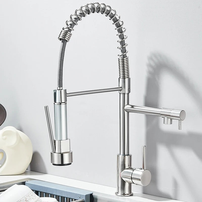 SHBSHAIMY Gold Pull Down Kitchen Faucet With Dual Swivel Spout Hot Cold Water
