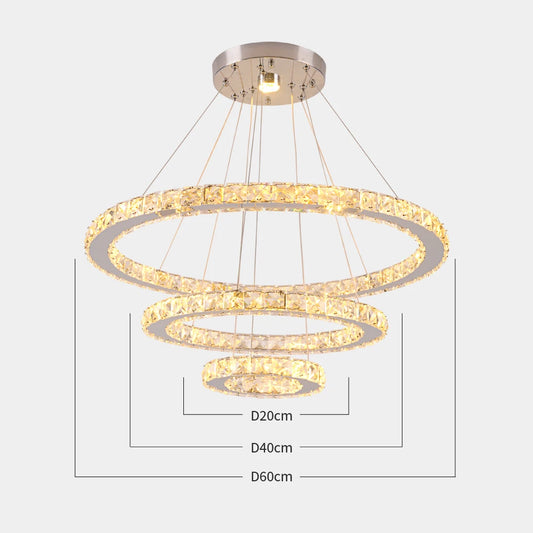 Luxury Crystal Modern Pendant Light DIY Rings Led Dimmable Chandelier Hanging Lustre Ceiling Lamp Home Living Room Decor Fixture
