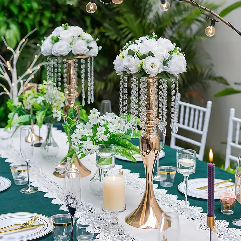 Function Crystal Flower Stand Centerpiece Metal Vase