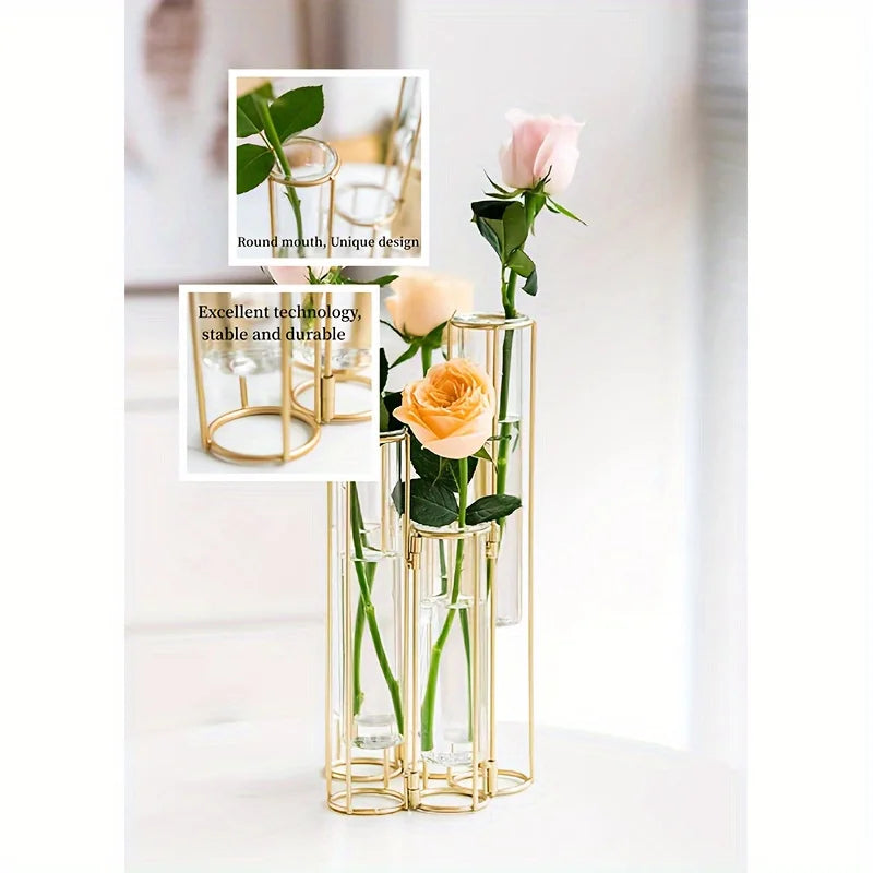 Function Test Tube Vase With 5 Tubes And Metal Stand