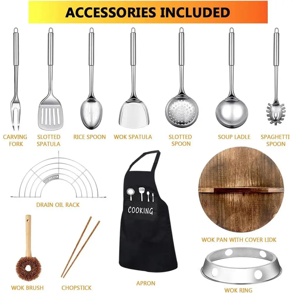 Dutrieux 14 Piece Wok Pan Set With Lid And Utensils