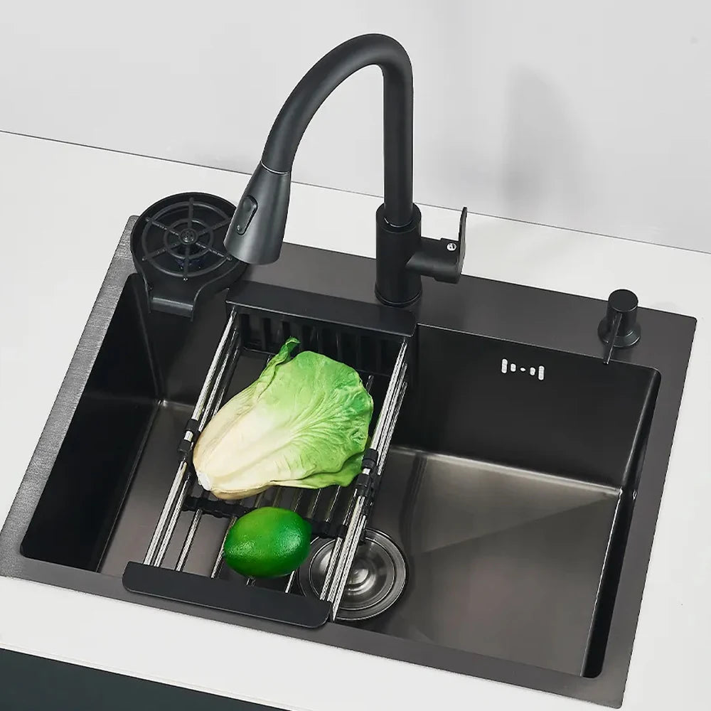 Stainless Steel Kitchen Sink With Integrated Faucet And Soap Dispenser
