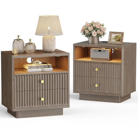 XIAOLANG Nightstand Set With Charging Station And Two Drawers