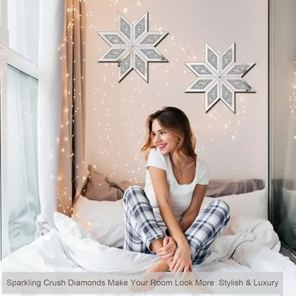 DUTRIEUX Crushed Diamond Wall Mirror Set Snowflake Design